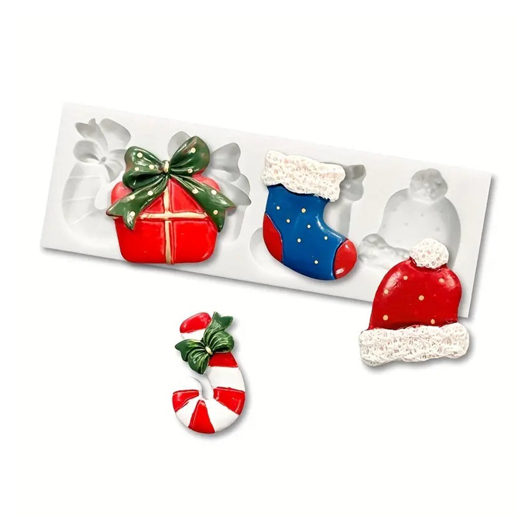 Molde Silicona Navidad (Bastón, Regalo, Bota, Gorro) x4cav