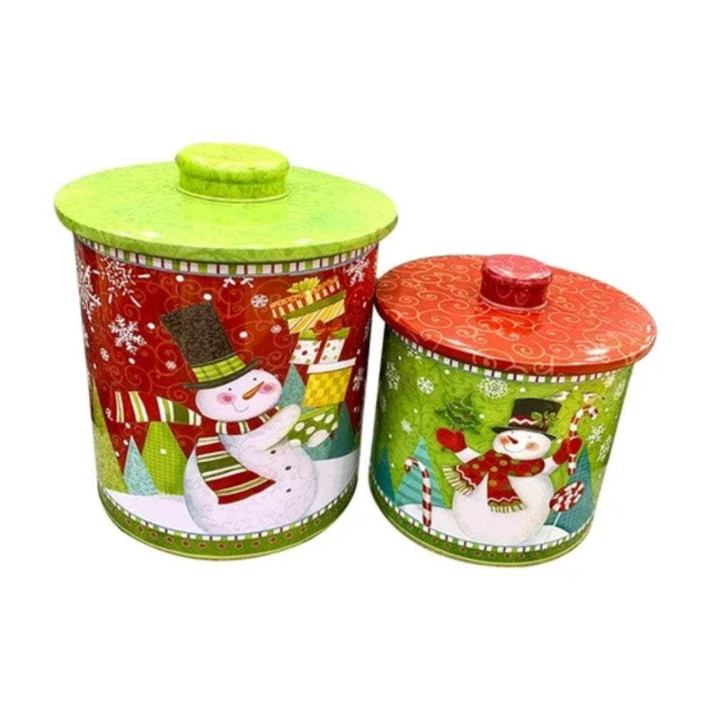 Set Cajas Metálicas Redondas Muñeco de Nieve x2und