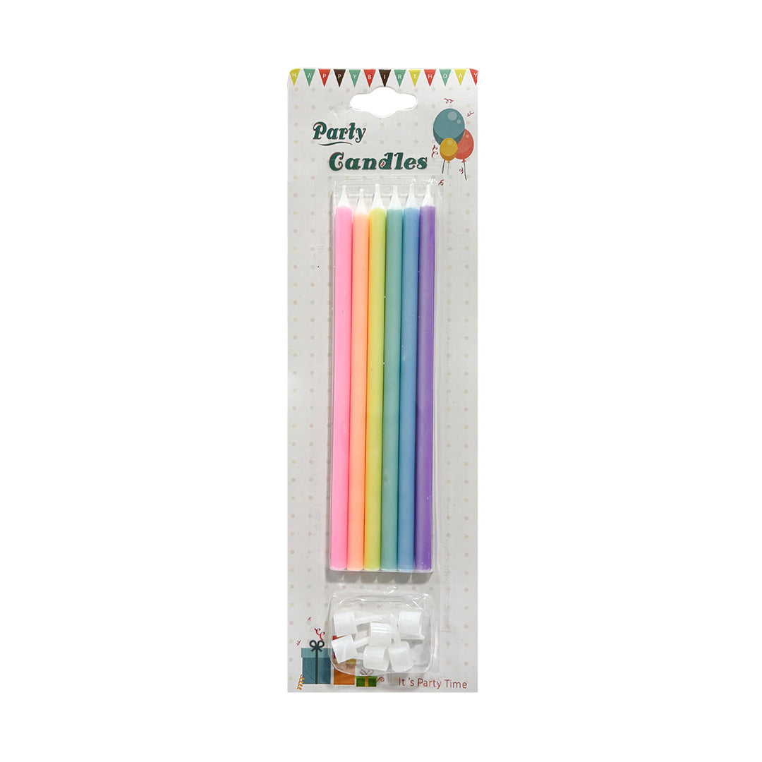 Vela Larga Colores Pasteles con Soporte x6und