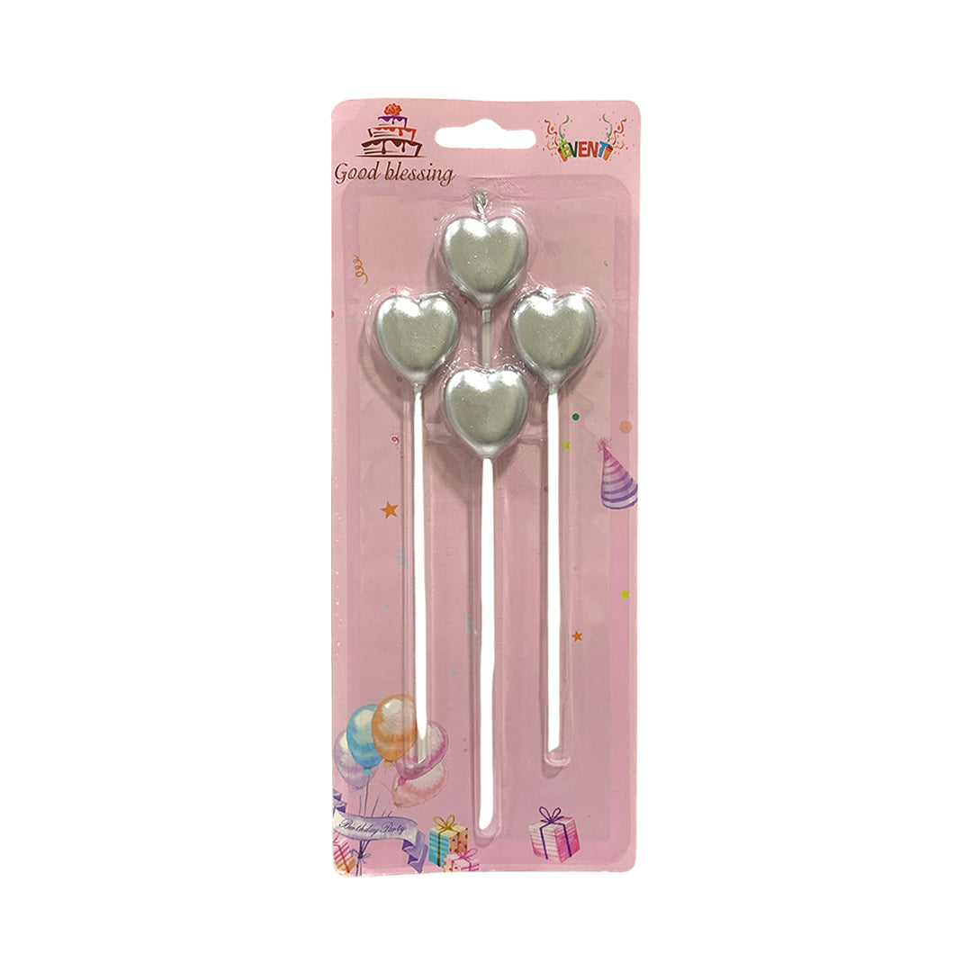 Vela Corazones Plateados x4und