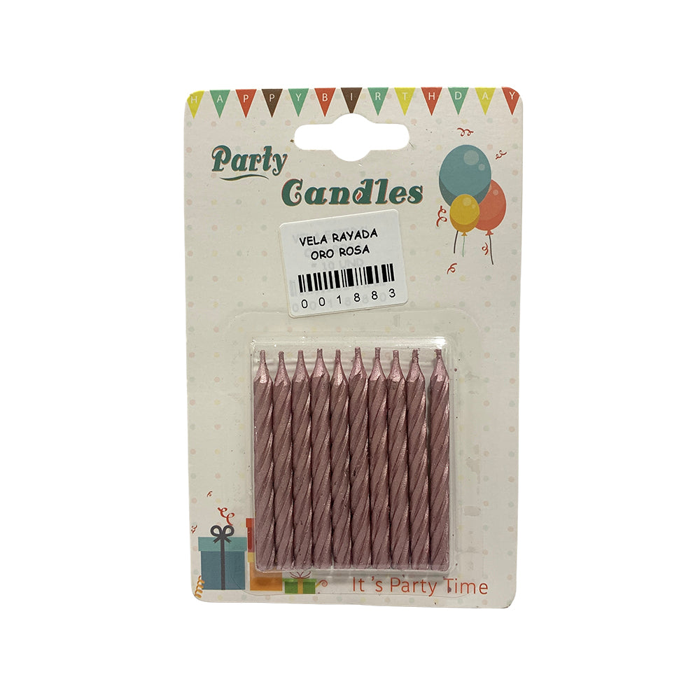 Vela Rayada Oro Rosa x10und