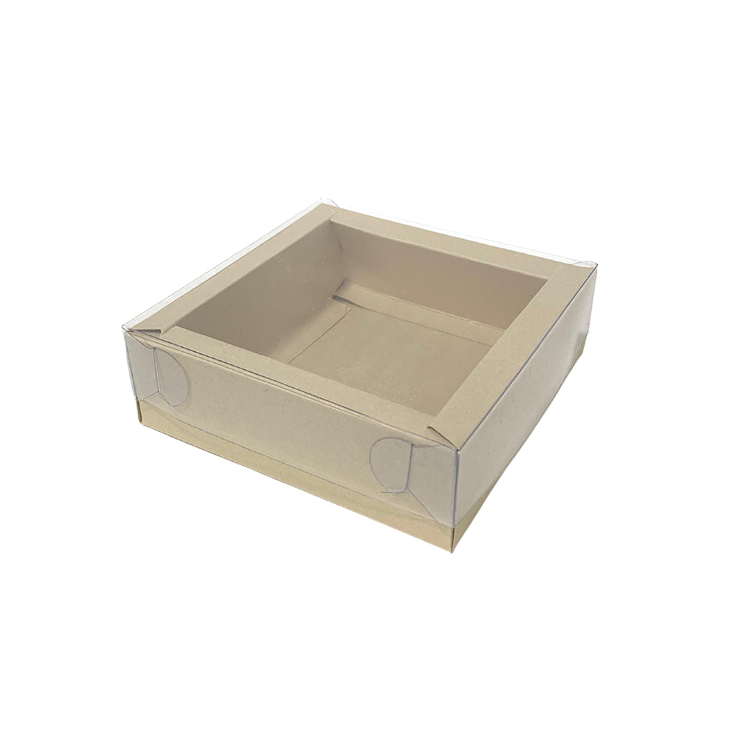 Caja Doble Pared Tapa de Acetato Color Crudo x1und