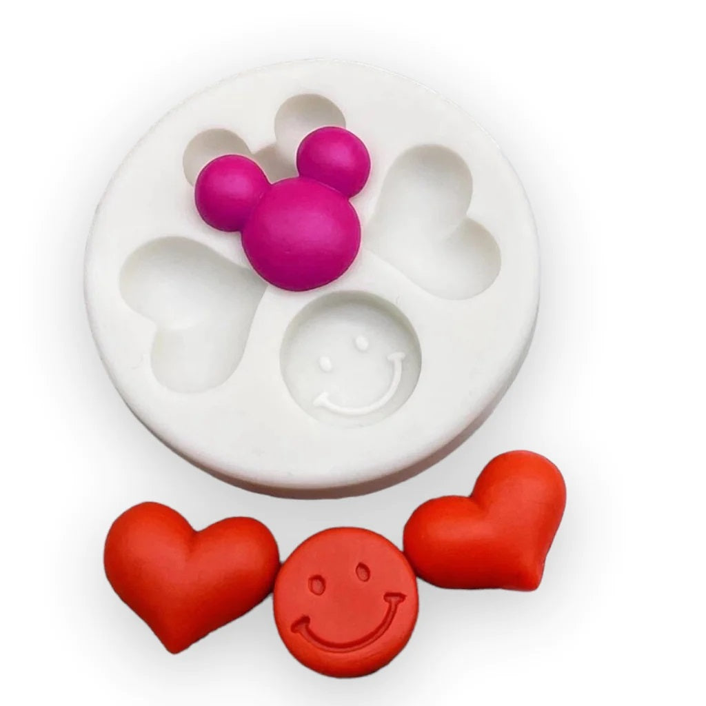 Molde Silicona Mickey/Carita Feliz/Corazones x4cav