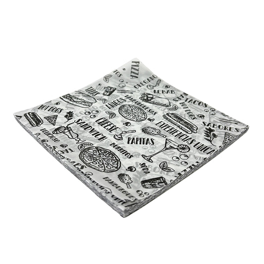 Papel Encerado Estampado Comida Rápida 30x30cm x100und