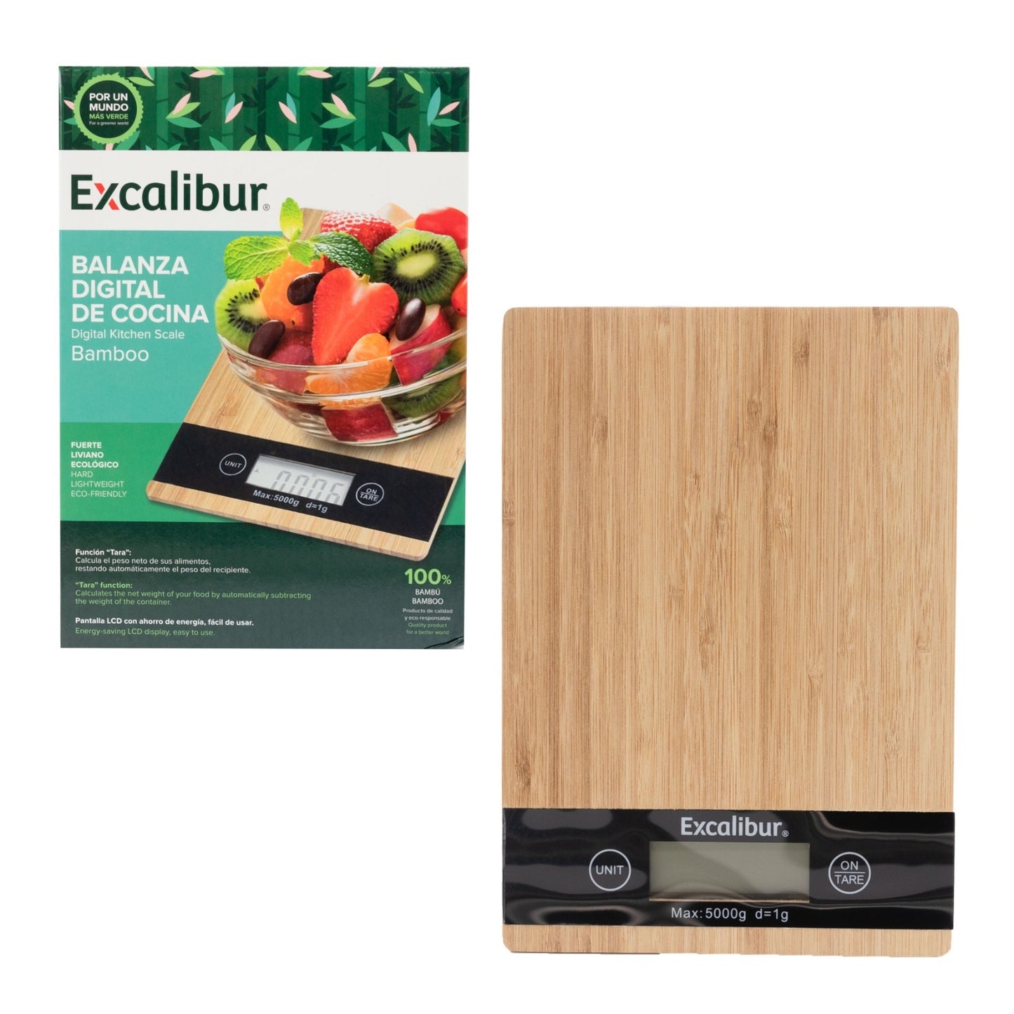 Pesa Digital de Cocina Bambú 5kg Excalibur