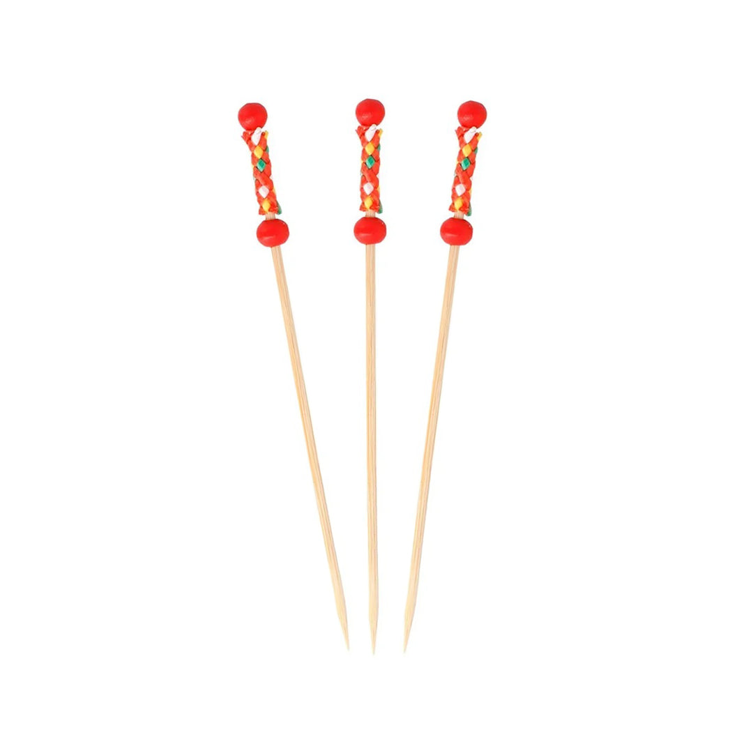 Pincho de Bambú Doble Perla Roja 12cm x100und