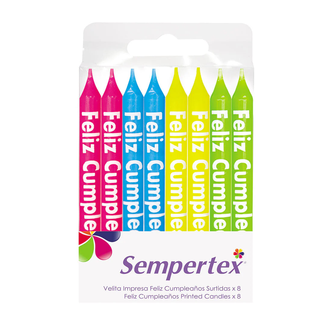 Vela Impresa Feliz Cumpleaños Neón Sempertex x8und