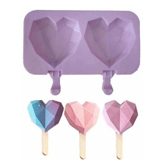 Molde Silicona Paleta Corazón Geométrico x2cav