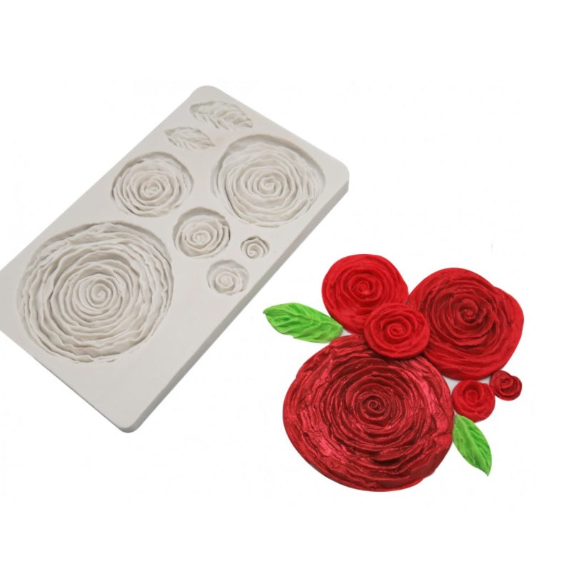Molde Silicona Texturizador Hojas y Rosas x8cav