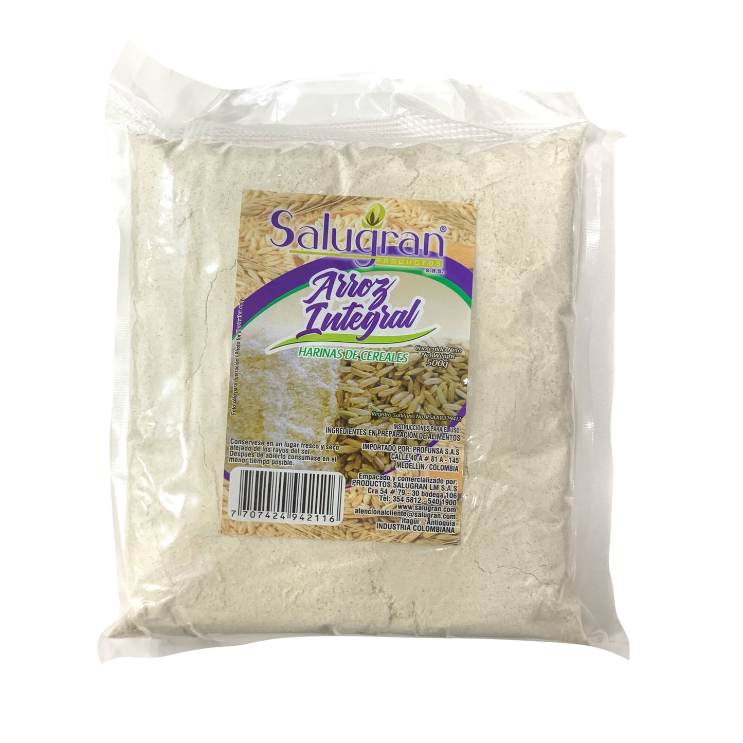 Harina de Arroz Integral Salugran x500gr
