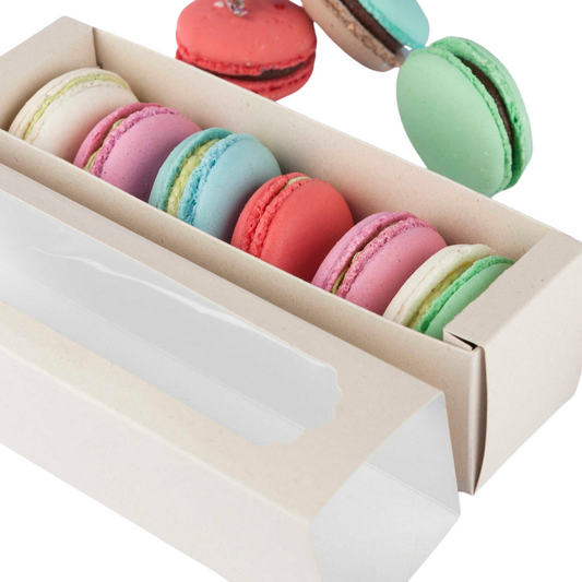 Caja para Macarons Color Crudo con Ventana (16x5x5cm)