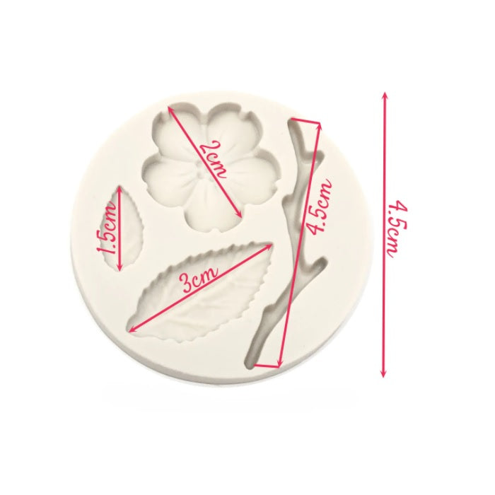 Molde Silicona Flor y Hojitas x4cav