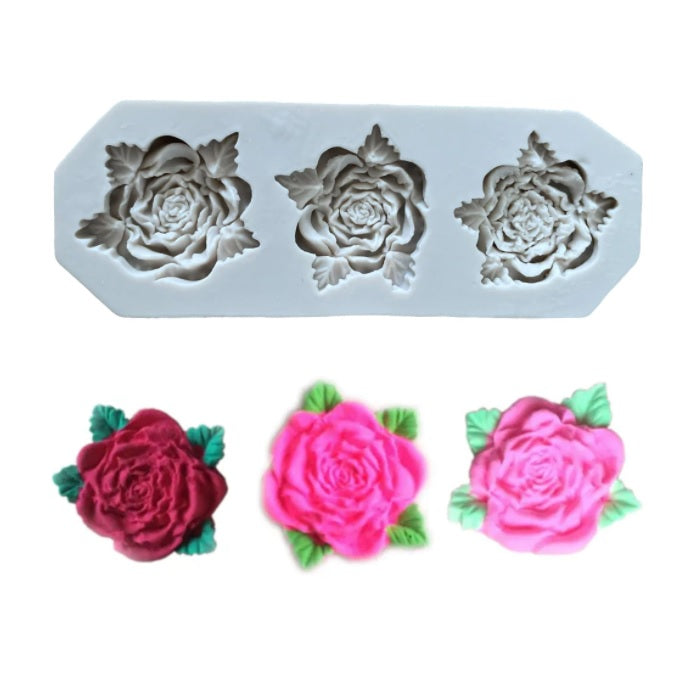 Molde Silicona Rosa Mediana Triple x3cav