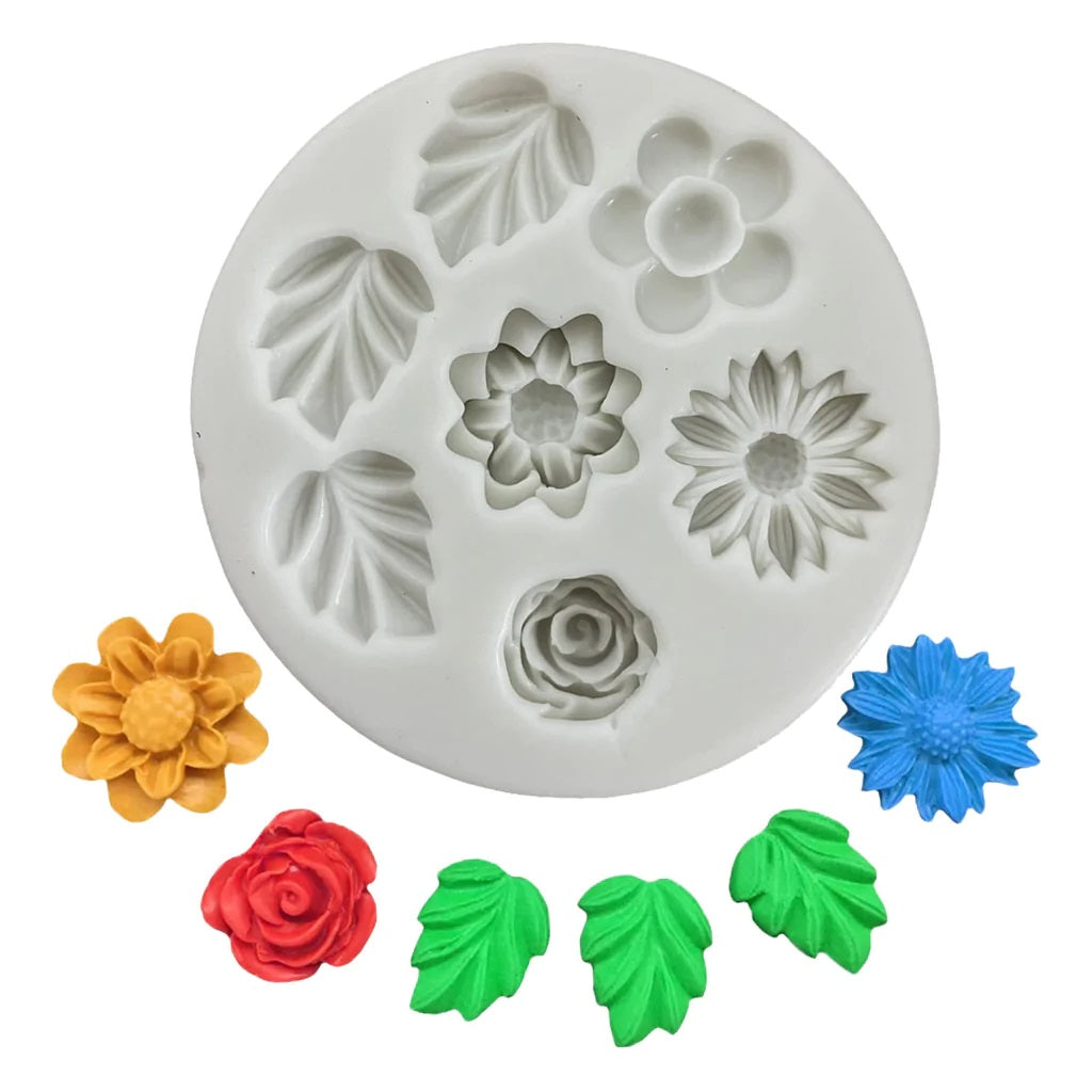 Molde Silicona Flores y Hojas Mix x7cav