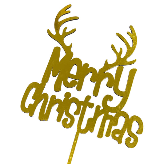 Topper Merry Christmas Cuernos Grande Dorado