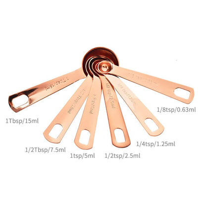 Set Cucharas Medidoras Metálicas Oro Rosa x6und