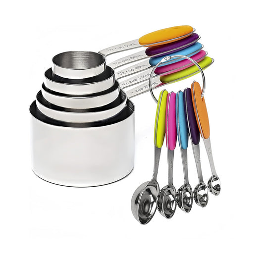 Set Tazas y Cucharas Medidoras Metálicos x10und