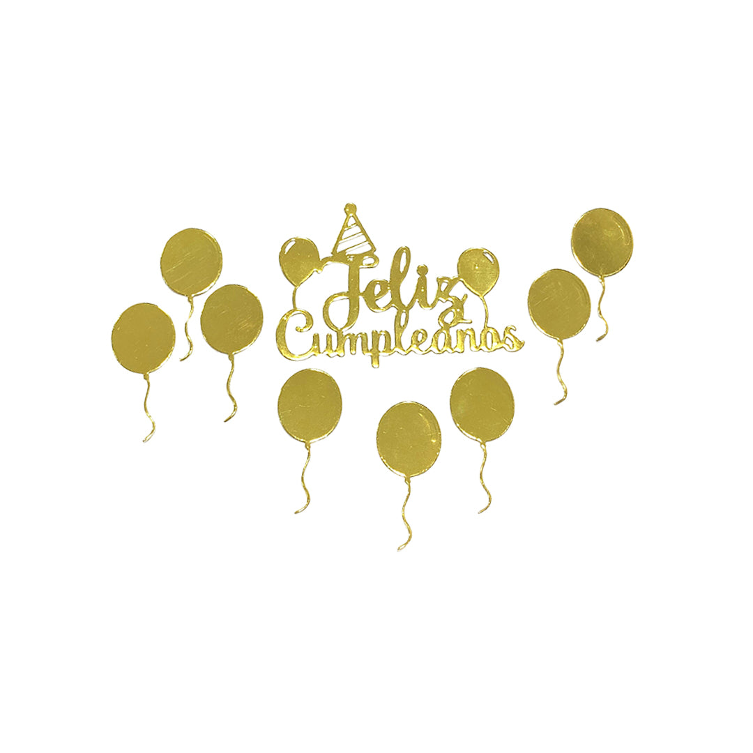 Aplique Feliz Cumpleaños Globos Dorado Ref:05 x9piezas