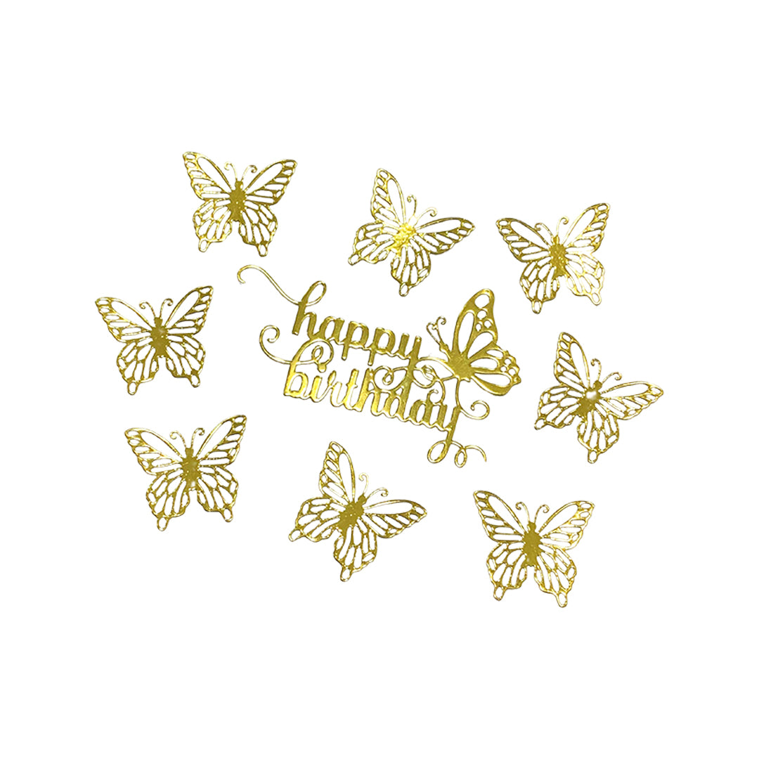 Aplique Happy Birthday Mariposas Dorado Ref:11 x9piezas