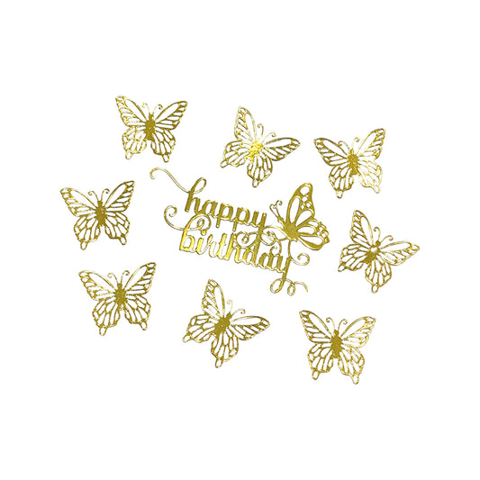 Aplique Happy Birthday Mariposas Dorado Ref:11 x9piezas
