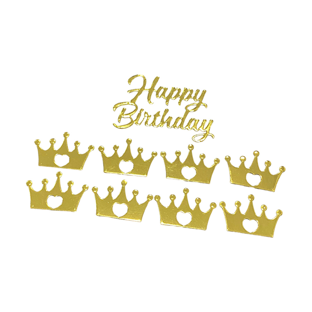 Aplique Happy Birthday Coronas Dorado Ref:03 x9piezas
