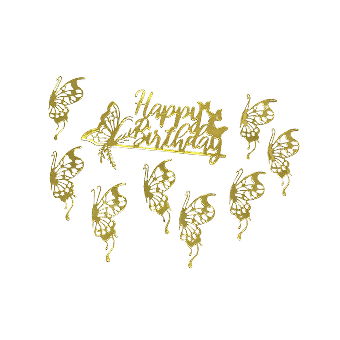 Aplique Happy Birthday Mariposas Dorado Ref:10 x9piezas