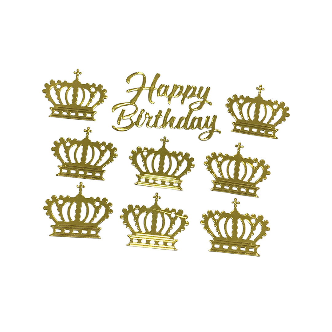 Aplique Happy Birthday Coronas Dorado Ref:04 x9piezas