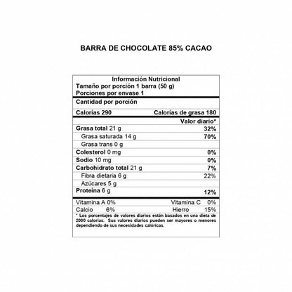 Barra de Chocolate Davida 85% x50gr