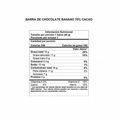 Barra de Chocolate Davida Banano 70% x40gr