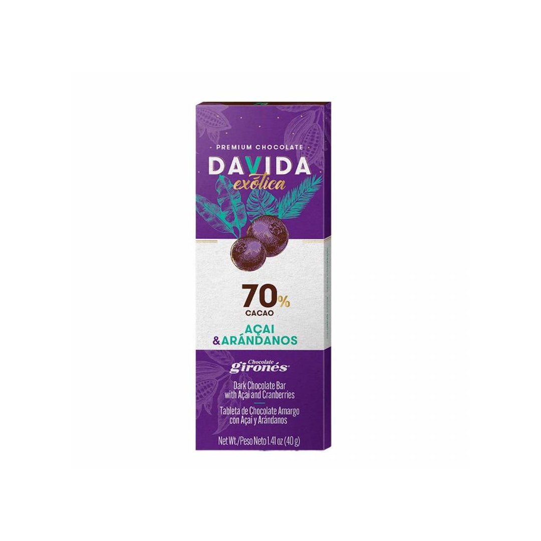 Barra de Chocolate Davida Açaí & Arándanos 70% x40gr
