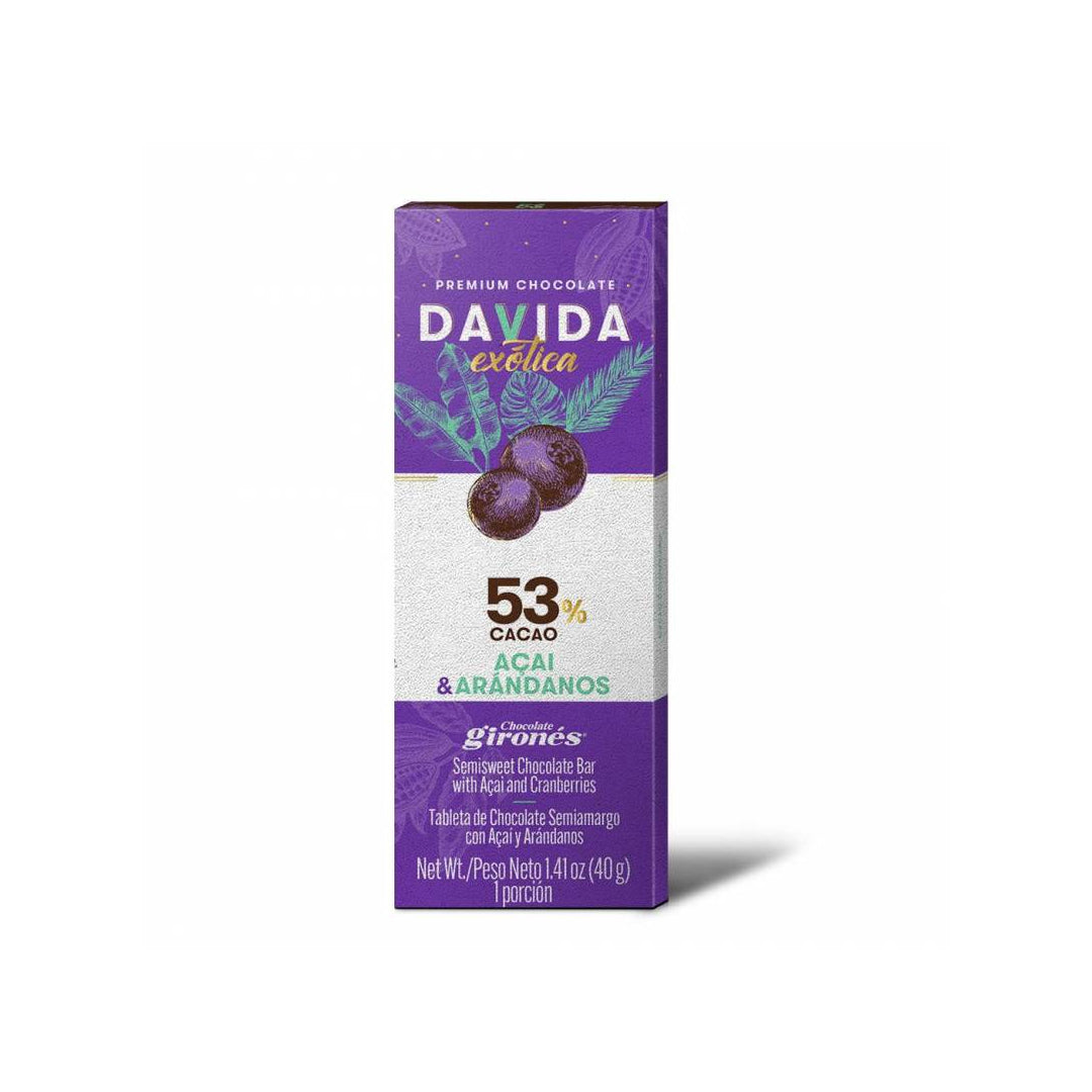 Barra de Chocolate Davida Açaí & Arándanos 53% x40gr