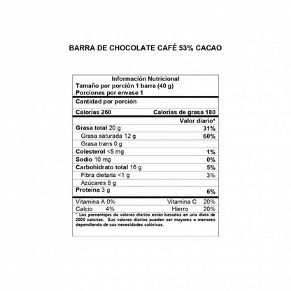 Barra de Chocolate Davida Café 53% x40gr
