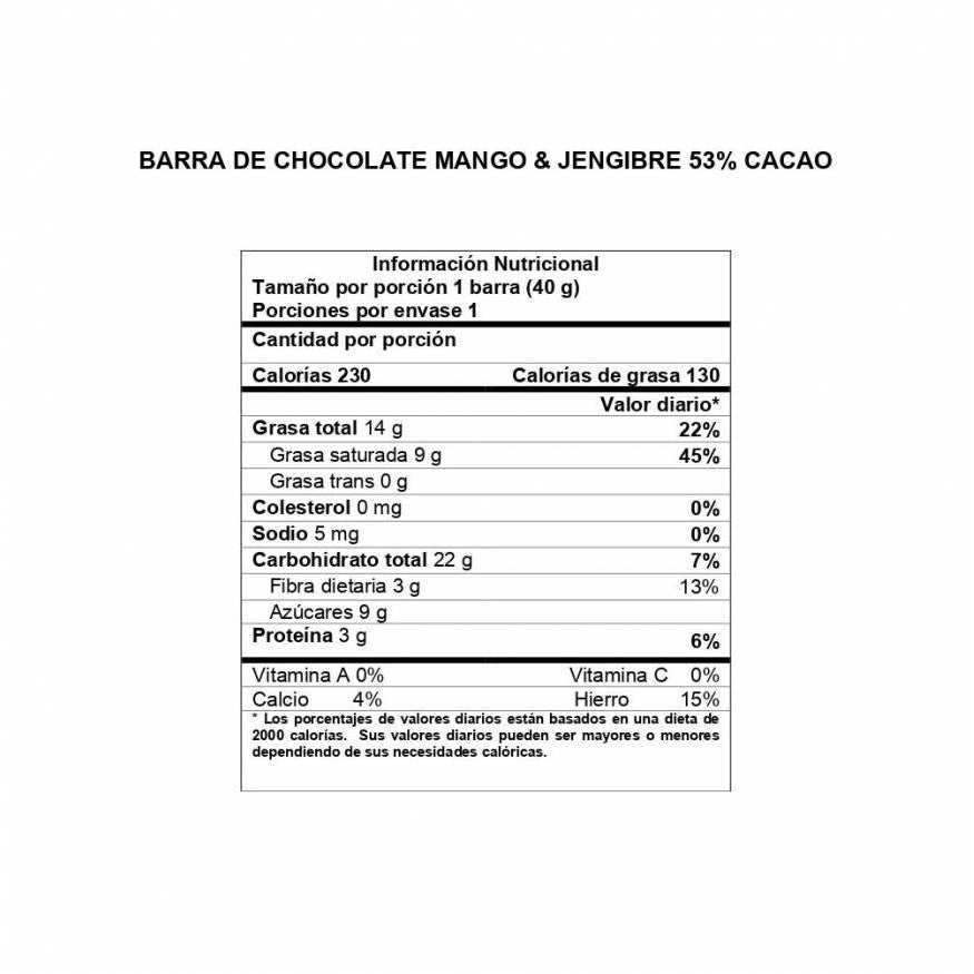 Barra de Chocolate Davida Mango & Jengibre 53% x40gr