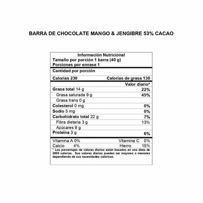 Barra de Chocolate Davida Mango & Jengibre 53% x40gr