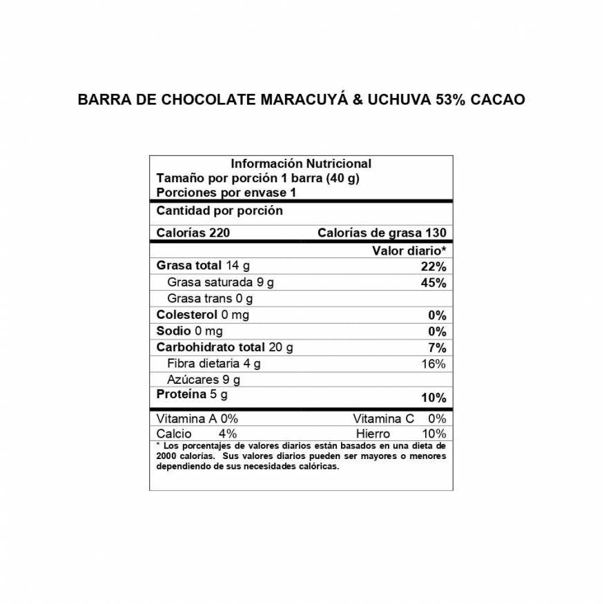 Barra de Chocolate Davida Uchuva & Maracuyá 53% x40gr