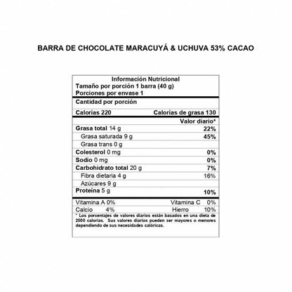 Barra de Chocolate Davida Uchuva & Maracuyá 53% x40gr