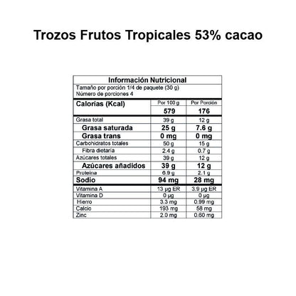 Trozos de Chocolate Davida Frutos Tropicales 53% x120gr