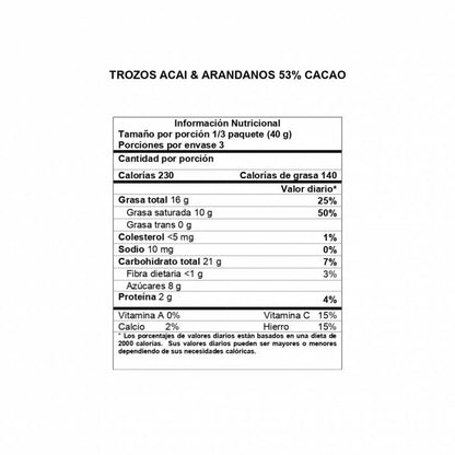 Trozos de Chocolate Davida Açaí & Arándanos 53% x120gr