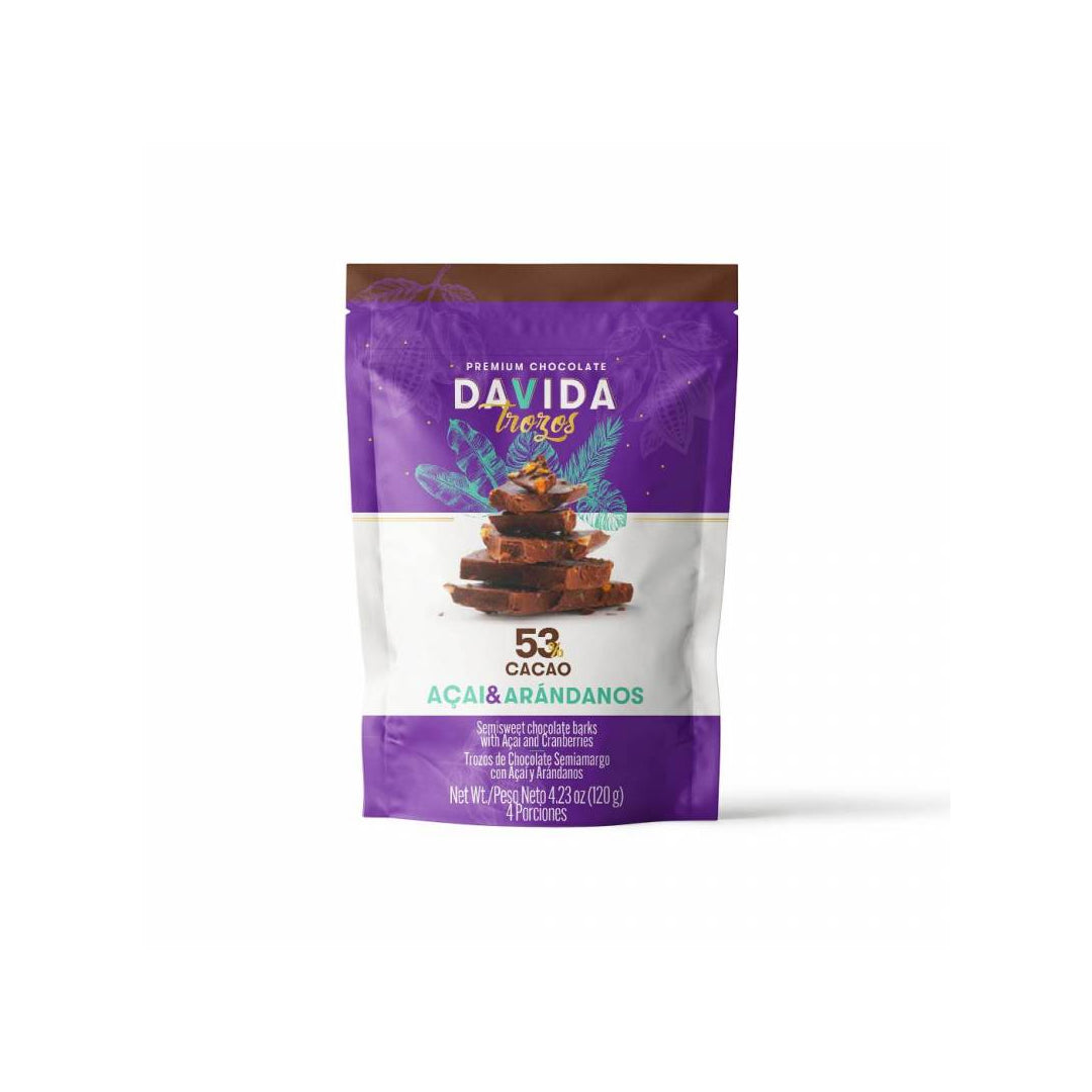Trozos de Chocolate Davida Açaí & Arándanos 53% x120gr