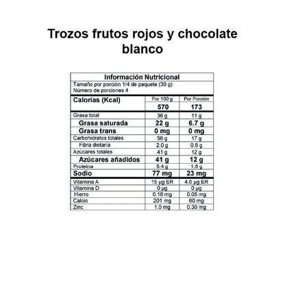 Trozos de Chocolate Blanco Davida Frutos Rojos x120gr