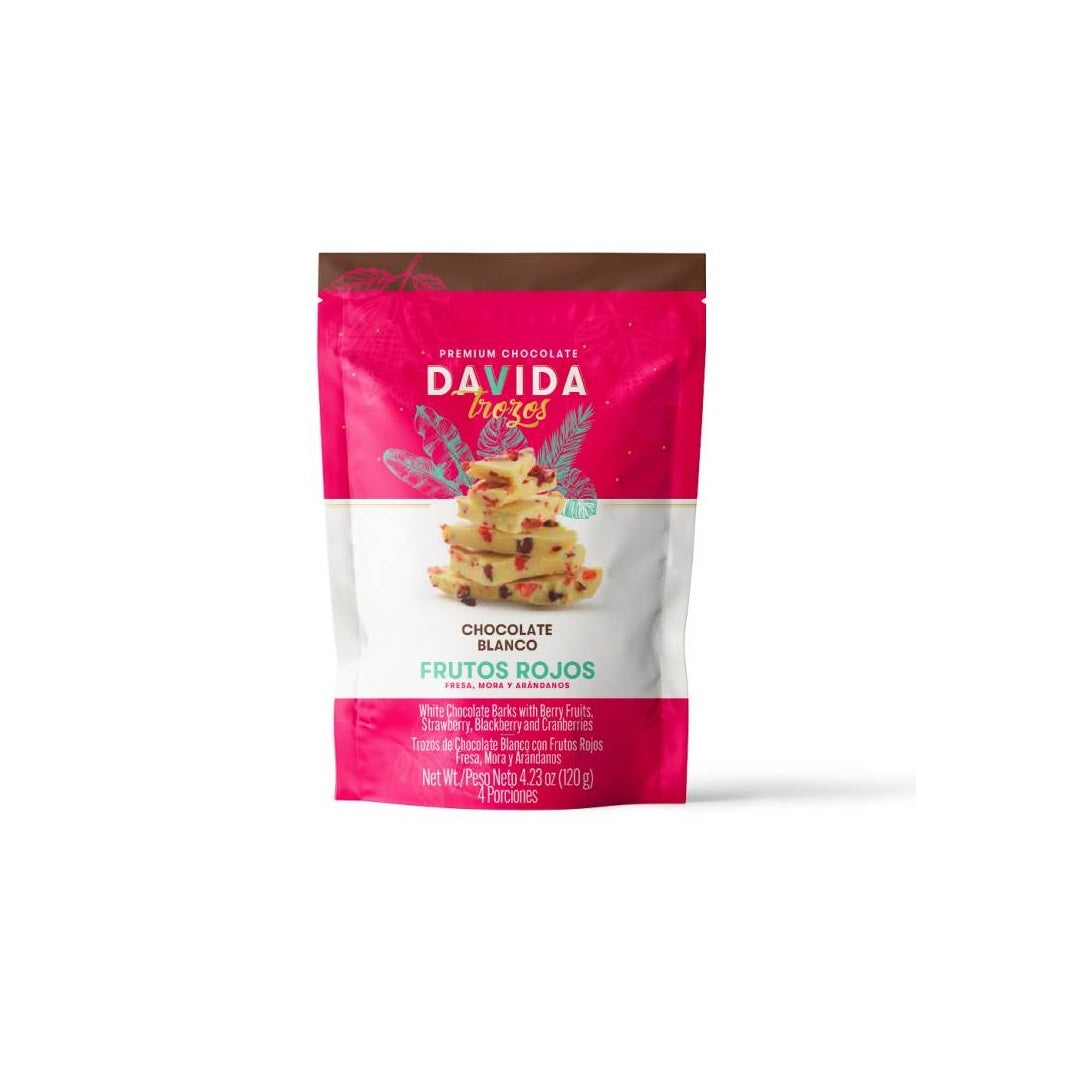 Trozos de Chocolate Blanco Davida Frutos Rojos x120gr