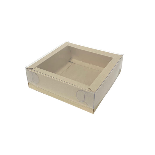 Caja Doble Pared Tapa de Acetato Color Crudo x1und