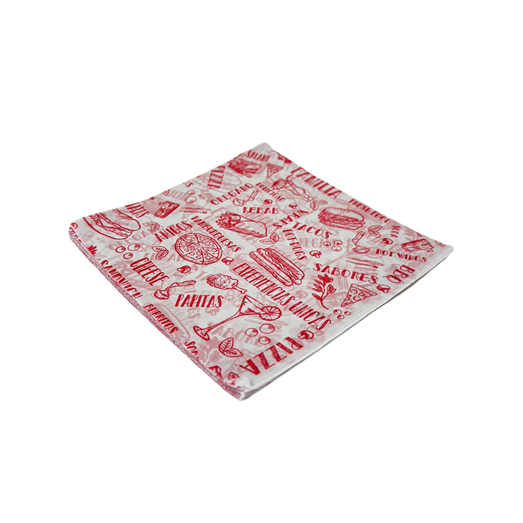 Papel Encerado Estampado Comida Rápida 20x20cm x100und