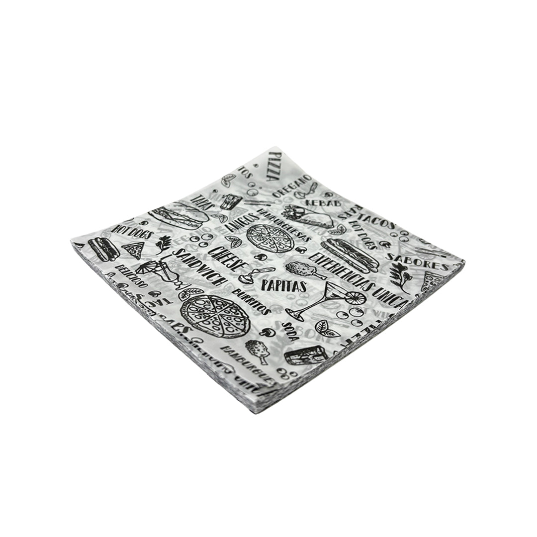 Papel Encerado Estampado Comida Rápida 20x20cm x100und