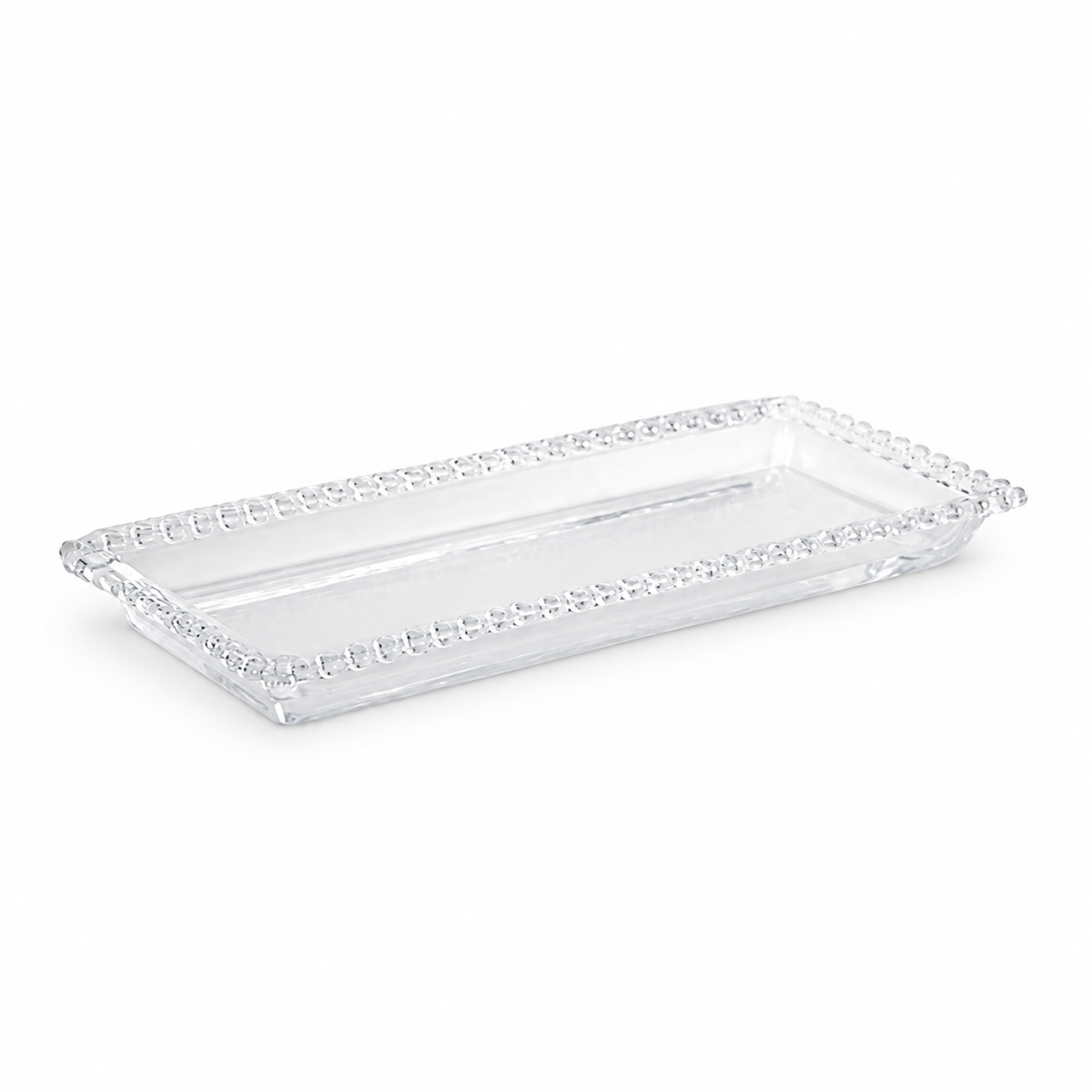 Bandeja rectangular de vidrio, fotografía profesional sobre fondo blanco