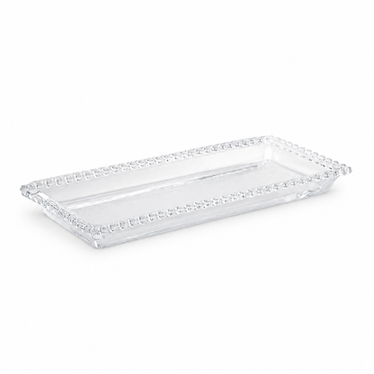 Bandeja rectangular de vidrio, fotografía profesional sobre fondo blanco
