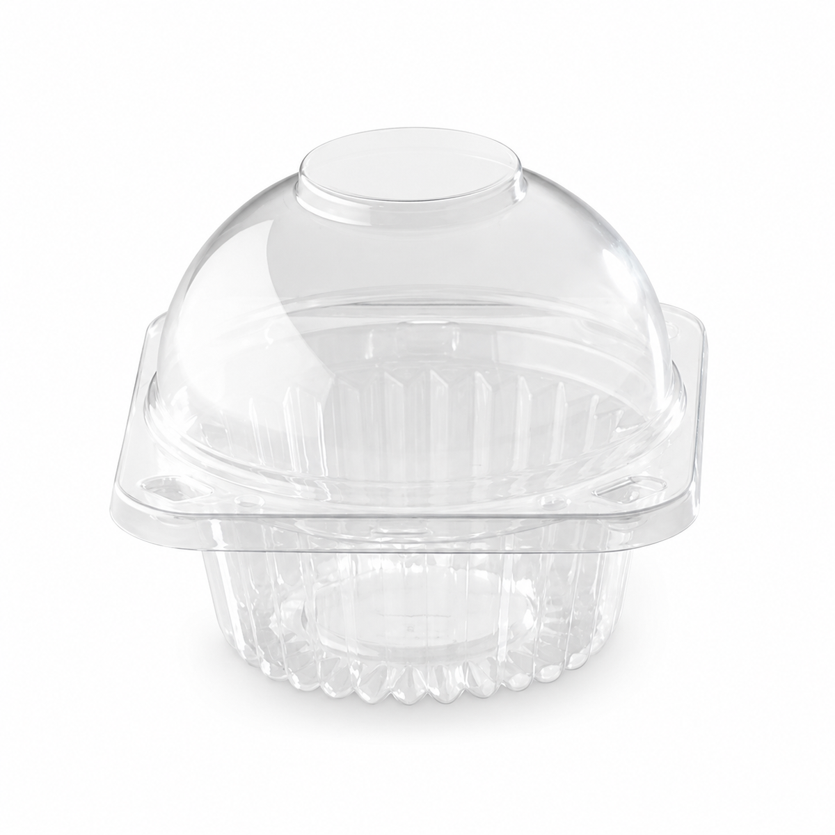 Contenedor transparente VI-1A para cupcake con domo, fotografía profesional sobre fondo blanco