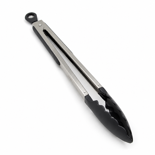 Pinza para servir de 30 cm con punta antiadherente, fotografía profesional sobre fondo blanco