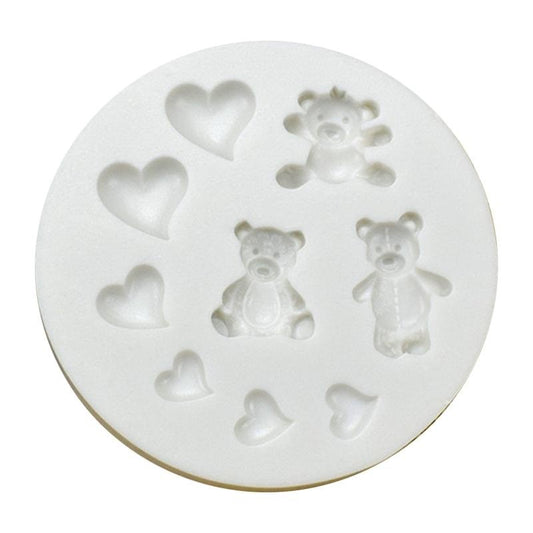 Molde Silicona Ositos y Corazones x9cav