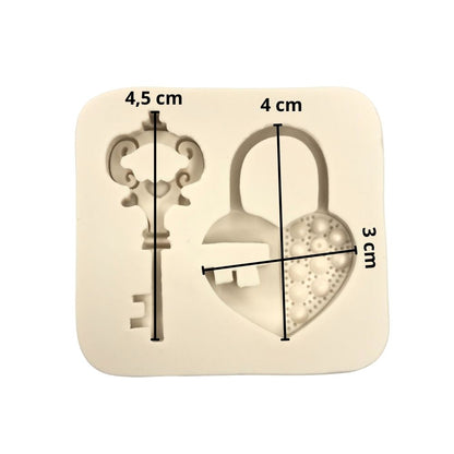 Molde Silicona Llave y Cerradura de Corazón